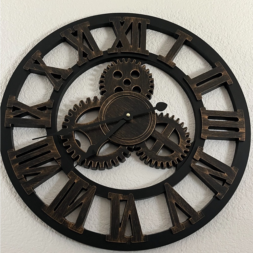 Industrial Black and Brown Gear Wall Clock